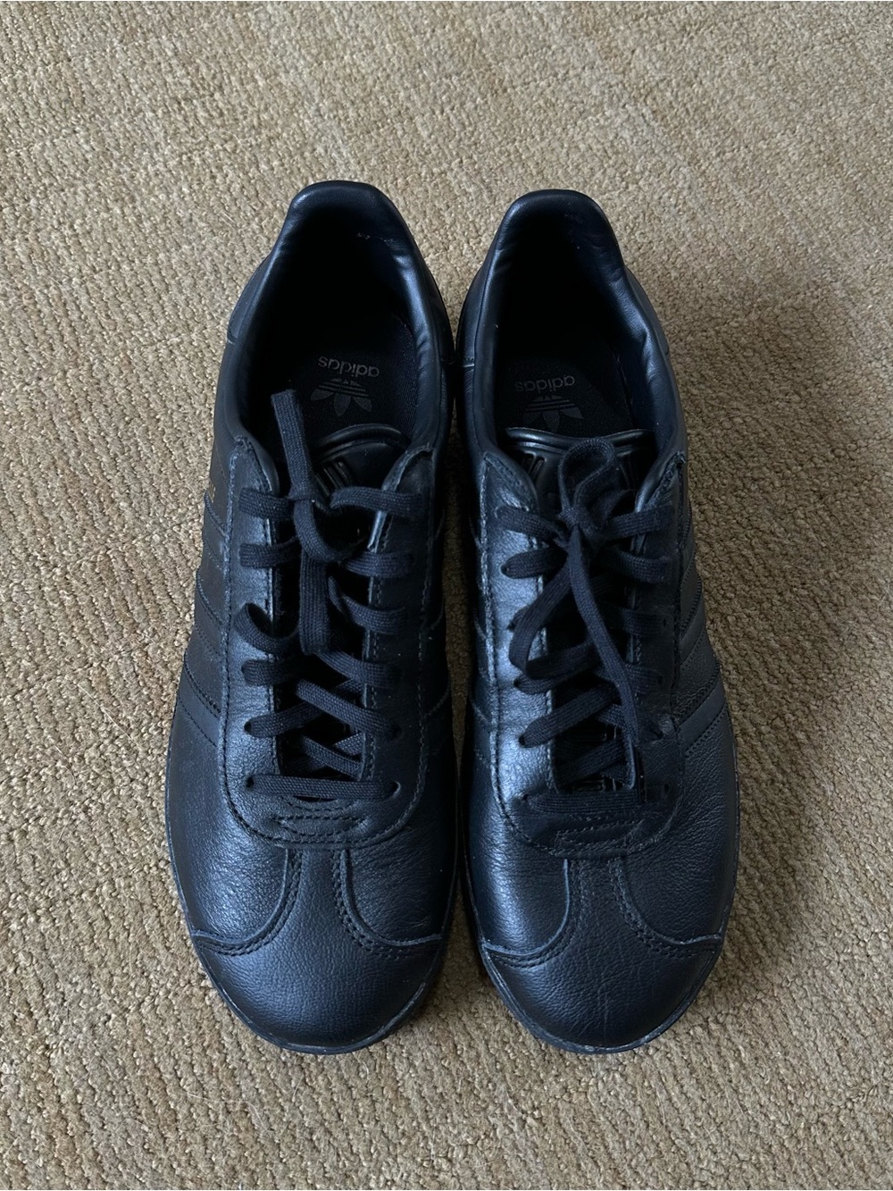 Adidas Gazelle Triple Black Leather Sneakers Shoes Women’s 7 Mens 6.5
